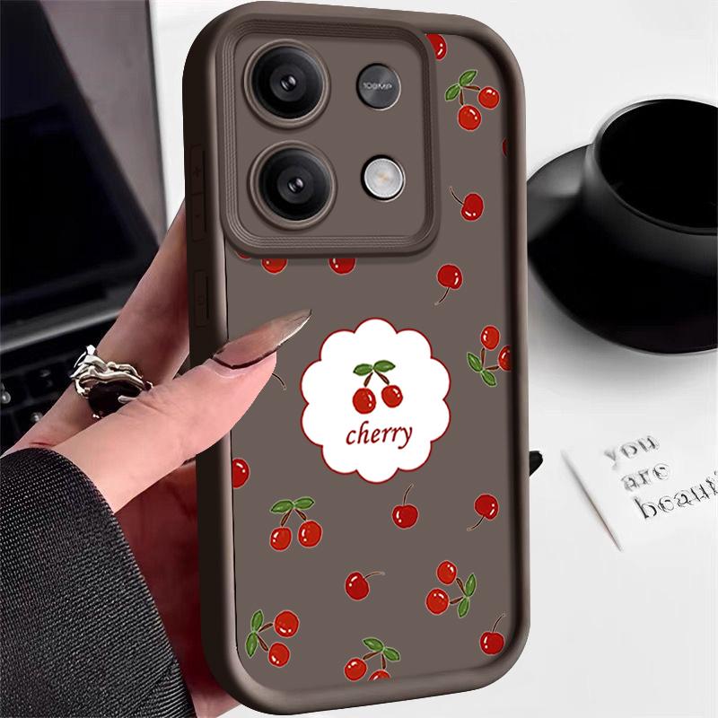 Cherry Print TPU Soft Case For Xiaomi 14T Pro 13T Poco F6 X6 X5 Redmi 13C Note 14 13 12 Pro Shockproof Lens Protection Matte Solid Color Phone Cover