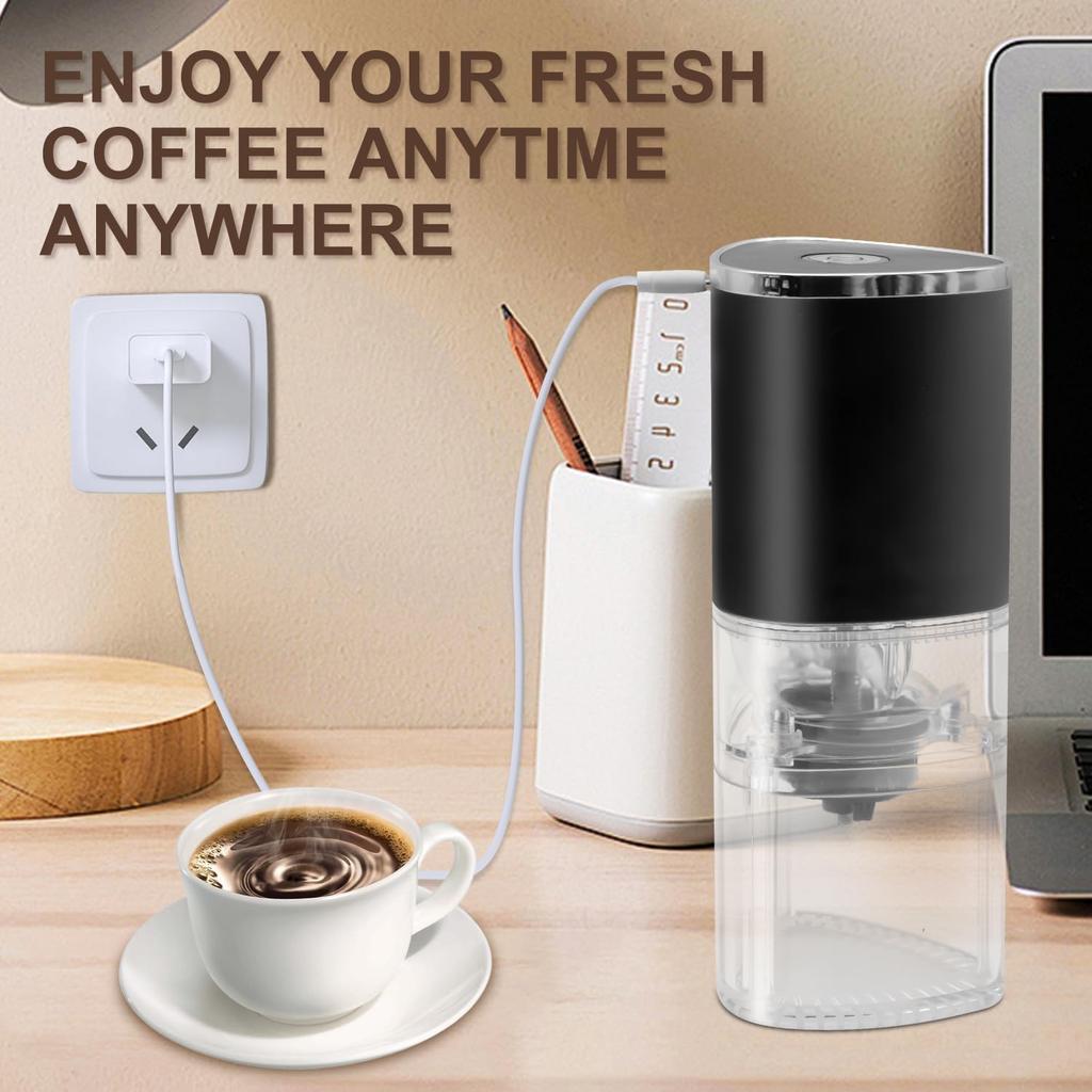 Small Portable Electric Tapered Burr Coffee Grinder USB Rechargeable Beans Grind Settings from Fine to Coarse For Office Home