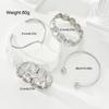 Vintage Boho Exaggerated Luxury Heart Geometric Design Wide Metal Silver Bangle Bracelet Set For Women Daily Wear Jewelry Gifts