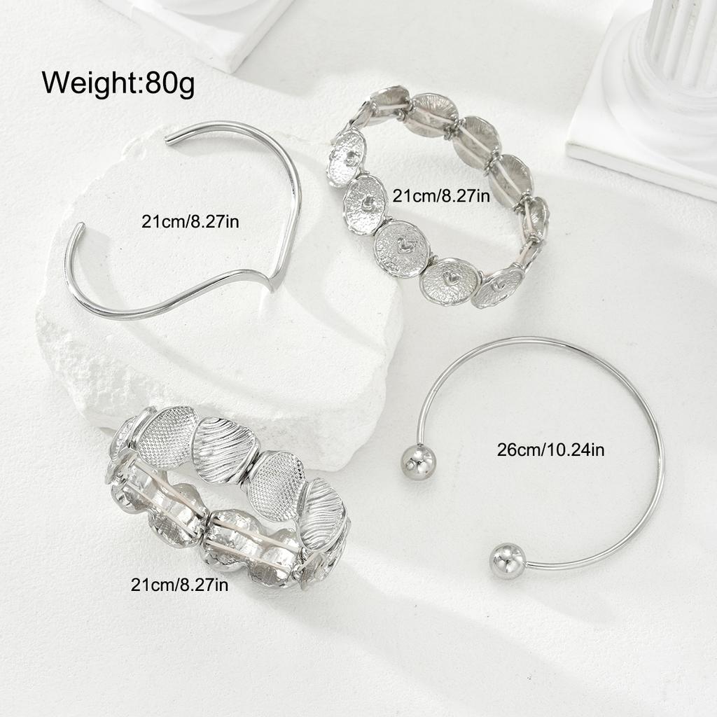 Vintage Boho Exaggerated Luxury Heart Geometric Design Wide Metal Silver Bangle Bracelet Set For Women Daily Wear Jewelry Gifts