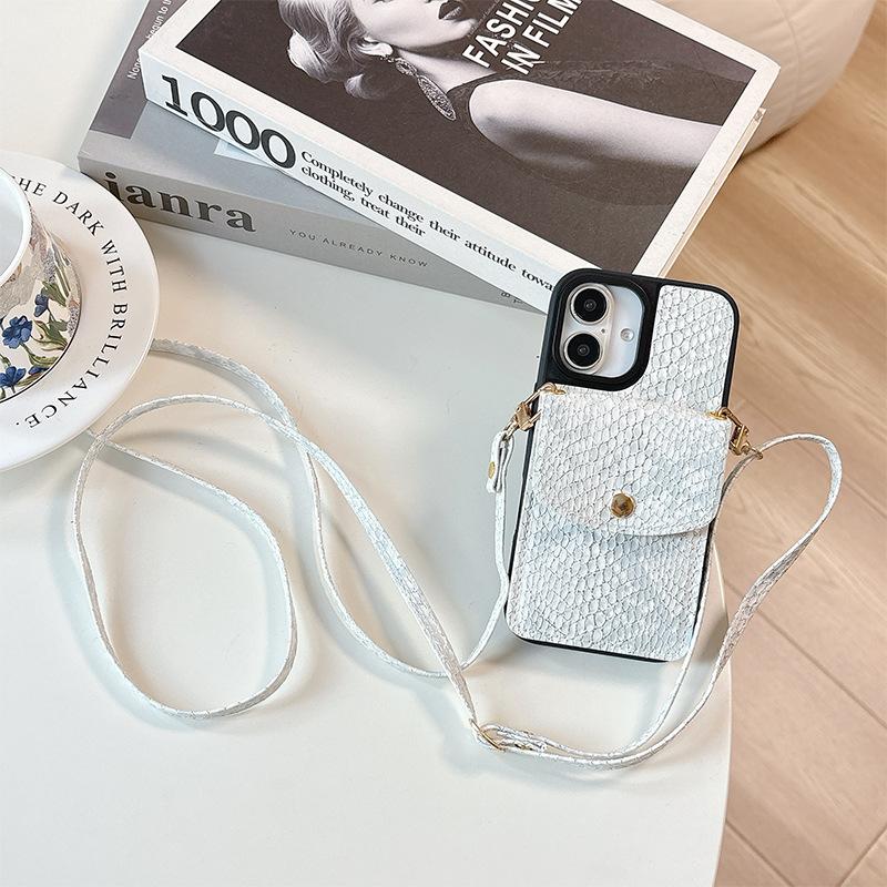 

Button Snakeskin Wallet Crossbody Cord Phone Case for IPhone17promax Strap for Apple 16 Card Holder 15 For iPhone 17Promax