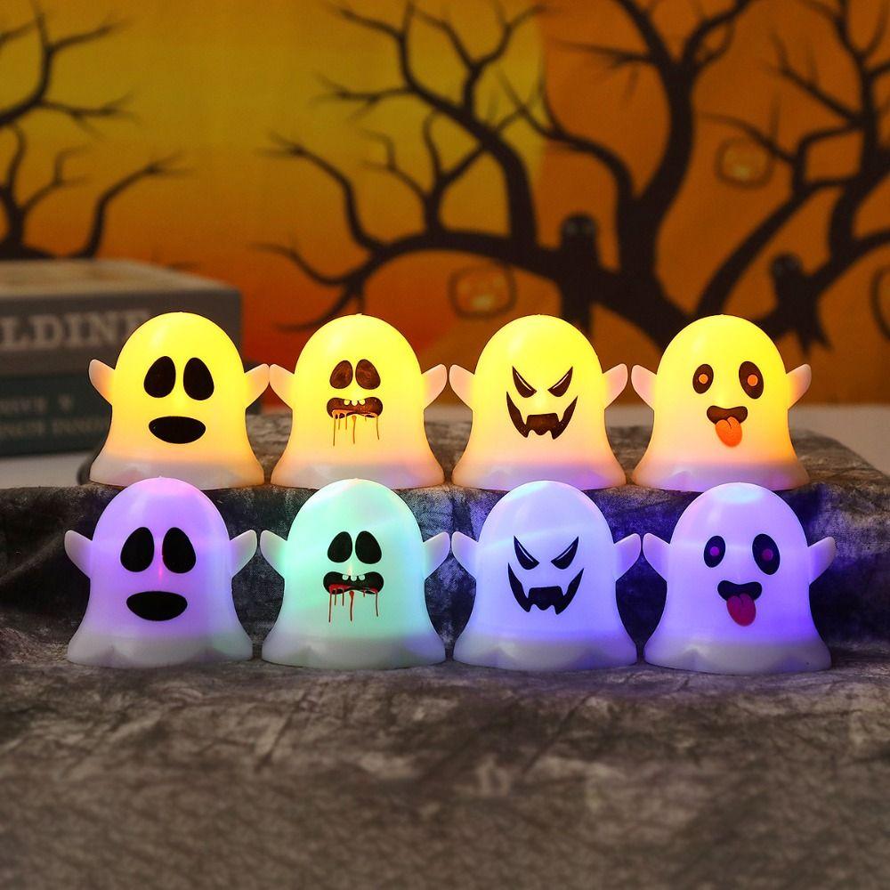 Ghost Pendant Plastic Halloween Ghost Lamp Portable Luminous Mini Ghost Light Spooky Ghost Hanging Ornament Home Party Bar