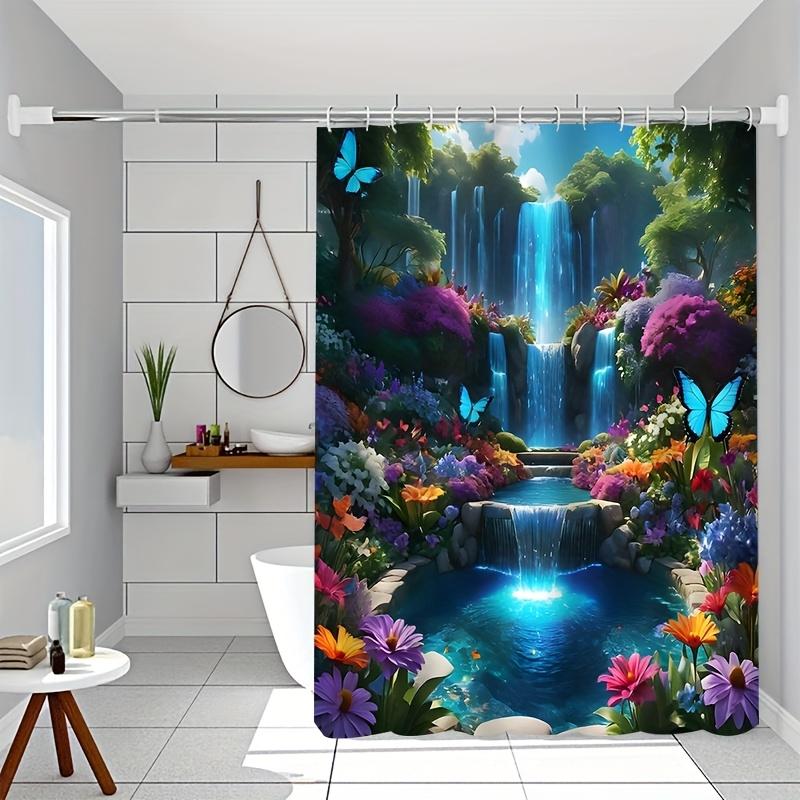 1/4PcsModern Bathroom Set Waterproof Shower Curtain with Anti Slip Mat Rug and Toilet Cover Machine Washable Polyester Bath Decor with Hooks
