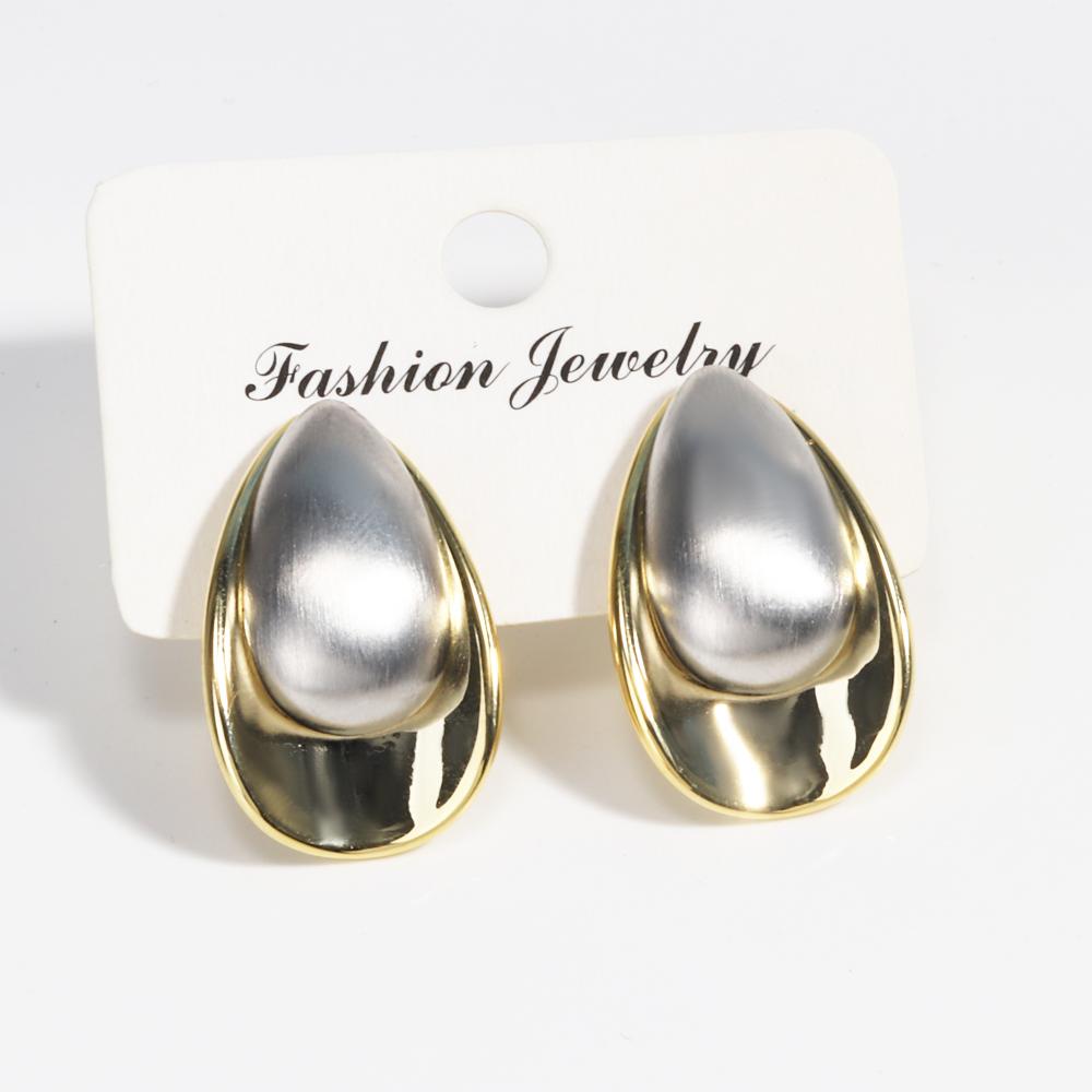 New Design High Quality Fashion Two-Color Plated Brushed Metal Grop Earrings Elegant Women's Daily Work Jewelry Accessories