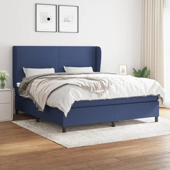 3127827 vidaXL Lit à sommier tapissier avec matelas Bleu 180x200 cm Tissu