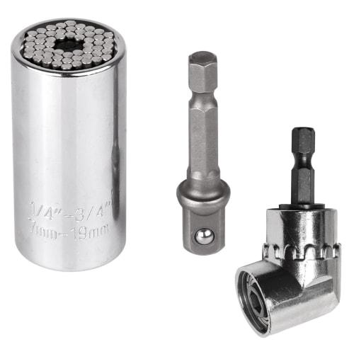 

DFsucces 3-Piece Universal Socket & L-Shaped Socket Wrench Set, Fits 7-19mm (1/4-3/4 inch) All-Purpose Sockets, 54 Built-in Steel Pins, Multi-Function