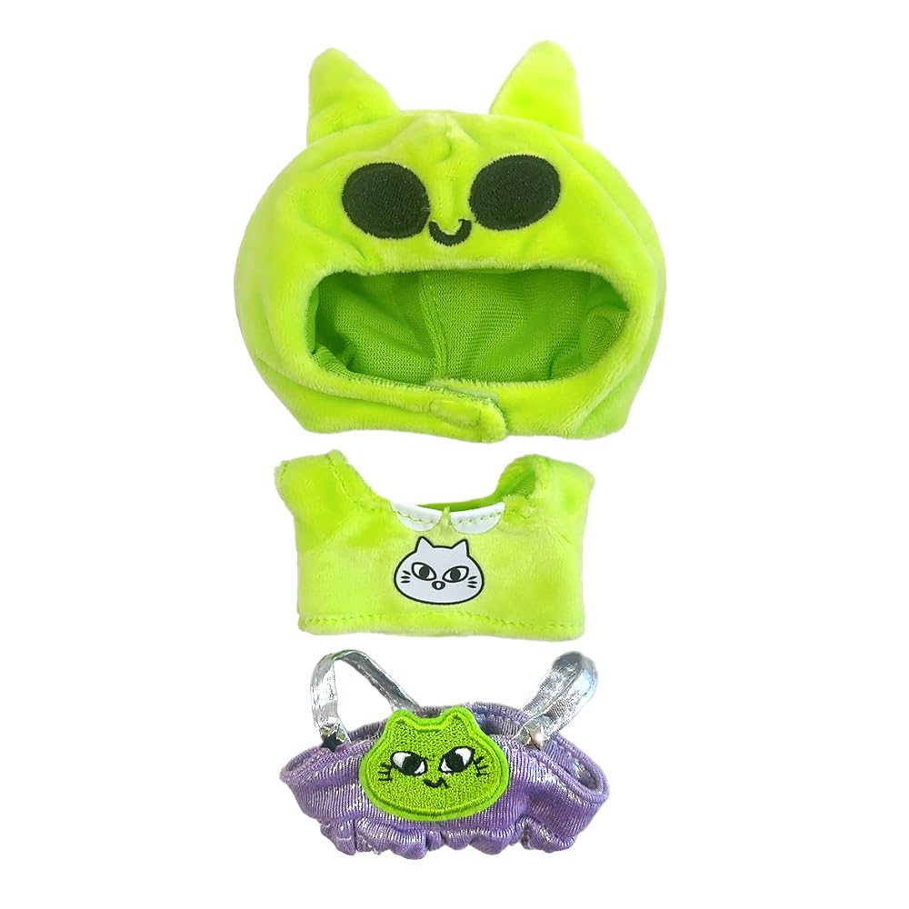 Kigurumi Cap, Shirt, and Overalls Set [Alien] for 10cm Plush Toy, Kigurumi Accessories, Otaku Activities, Doll Mascot, Kpopdoll Costume [Used]