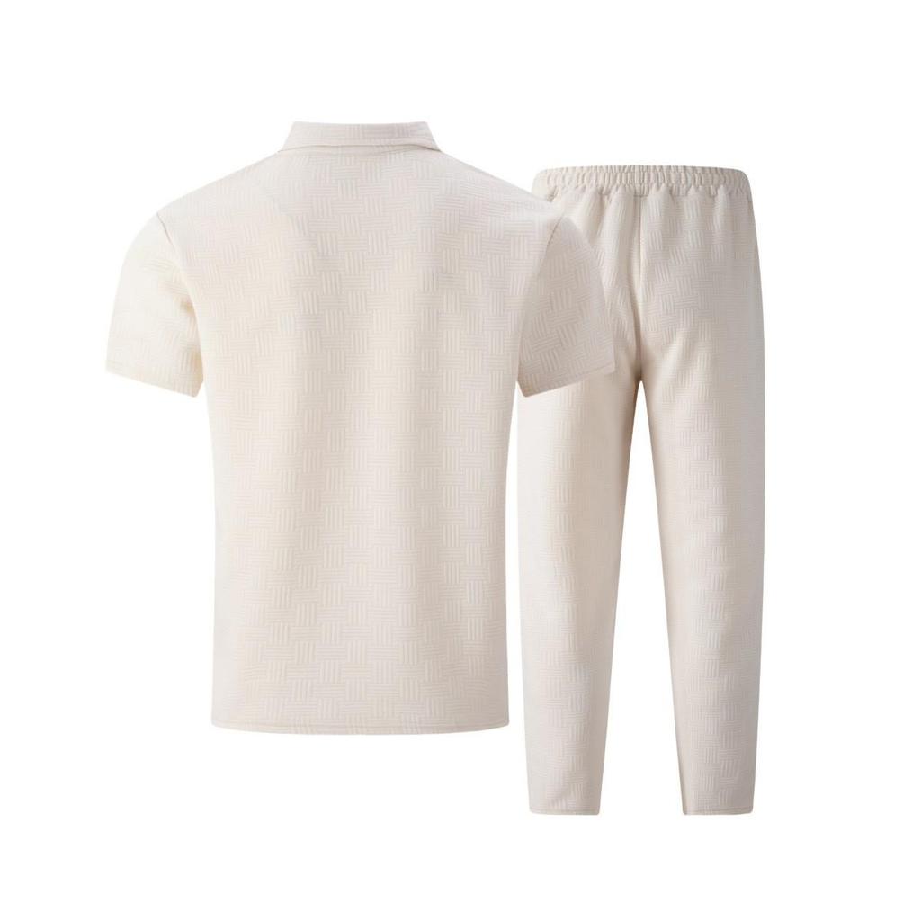 Herren Sommer Jacquard Poloshirt & Lange Hose Freizeit Set
