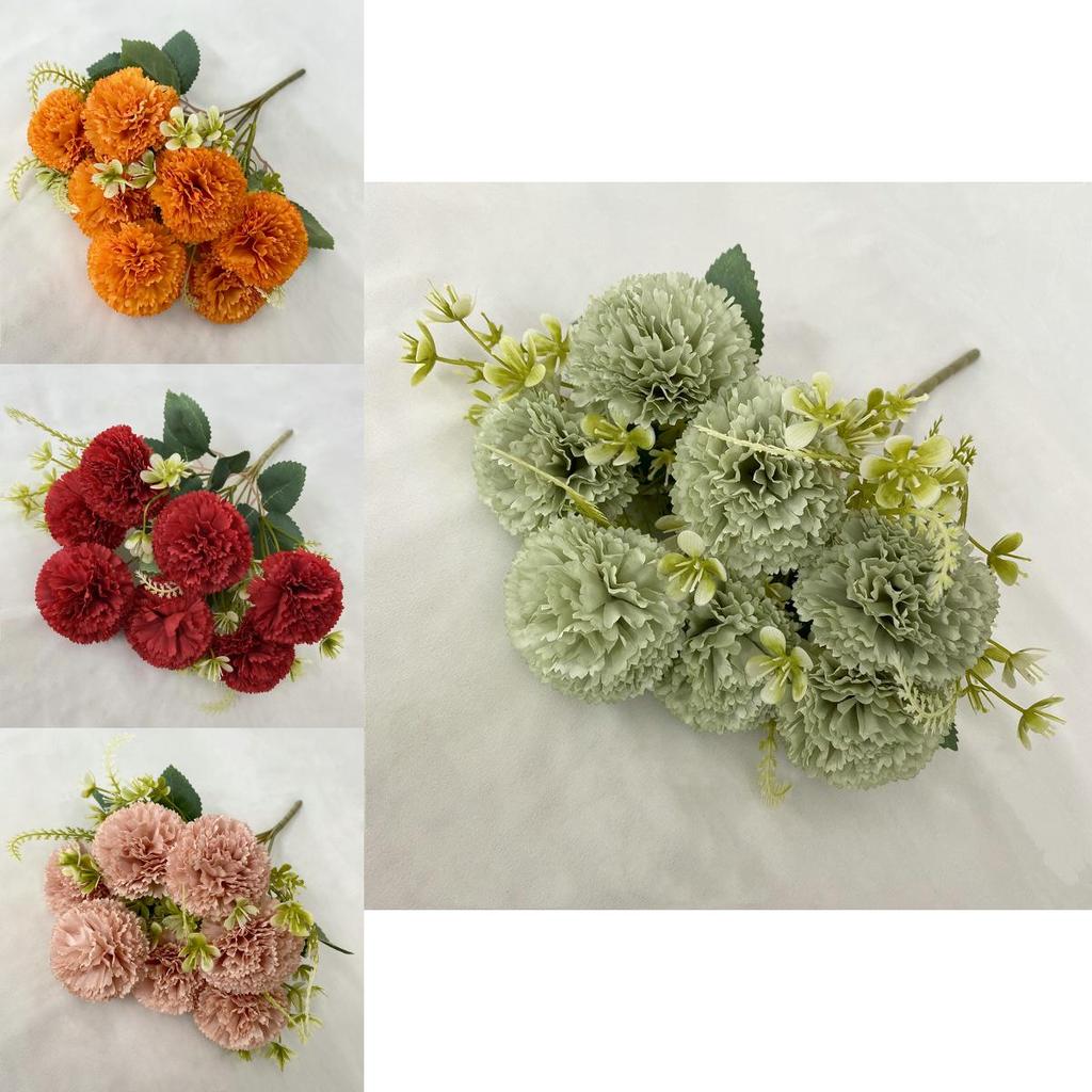Silk Fabric 7branch Fulu Carnation Artificial Flower Bundle For Party Decoration And Photography Props