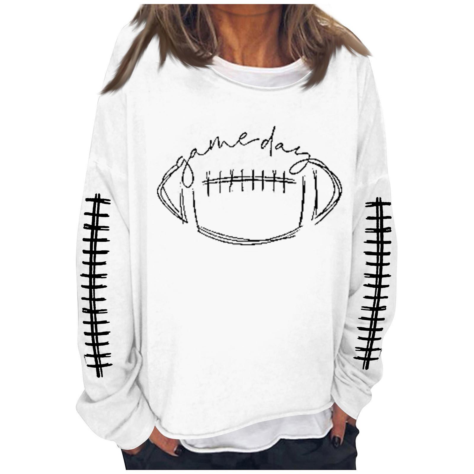 

Женская футбольная толстовка Game Day, милый забавный воскресный повседневный пуловер с длинными рукавами и круглым вырезом, топ XXL белый
