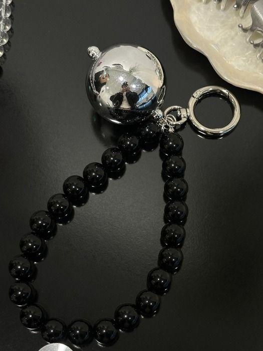 MOIFAIRE SILVER WIDE BALL KEYRING / BLACK BLACK