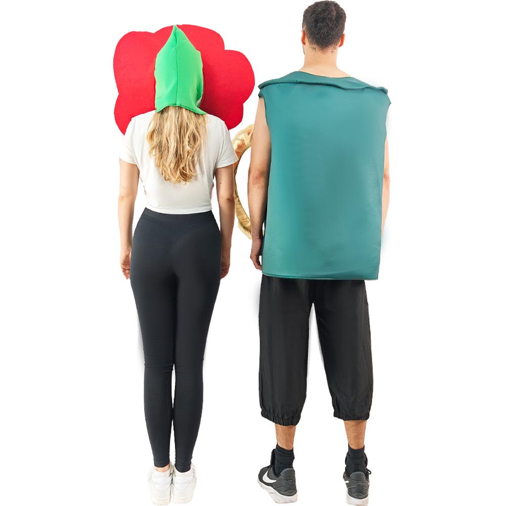2 Pcs Couples Adults Sprinkler Kettle and Flower Suit Halloween Costumes Women and Men Garden Tools Party Cosplay