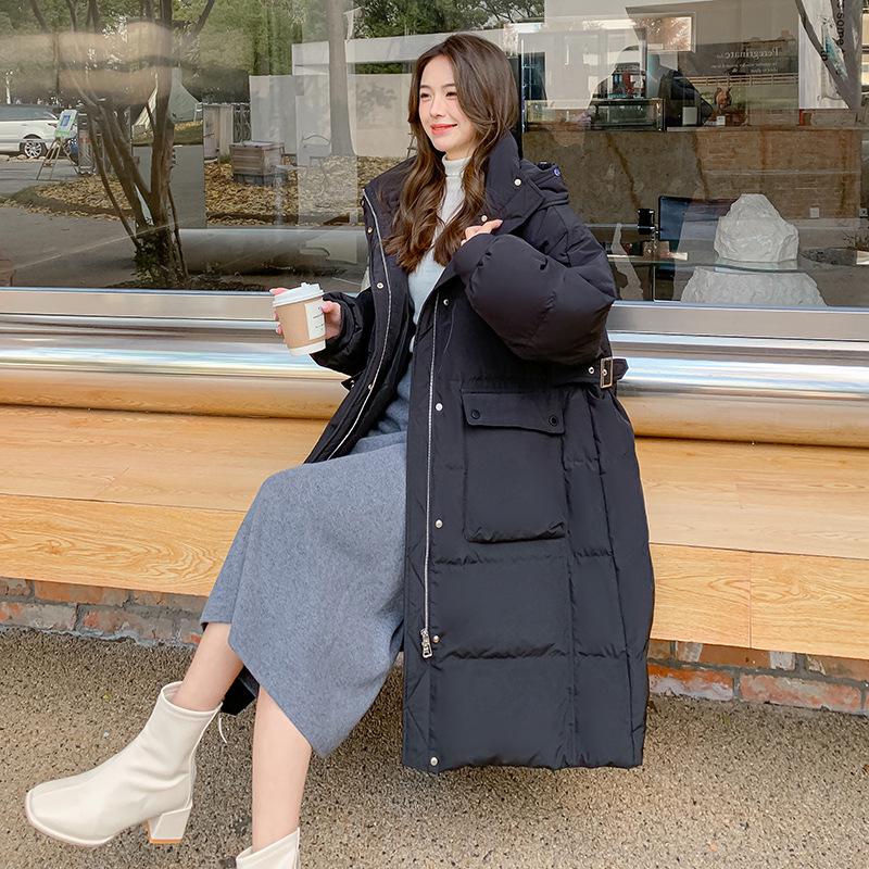 Plus Size Long Down Jacket for Women with Fur Collar and Hood, 300 Jin Capacity