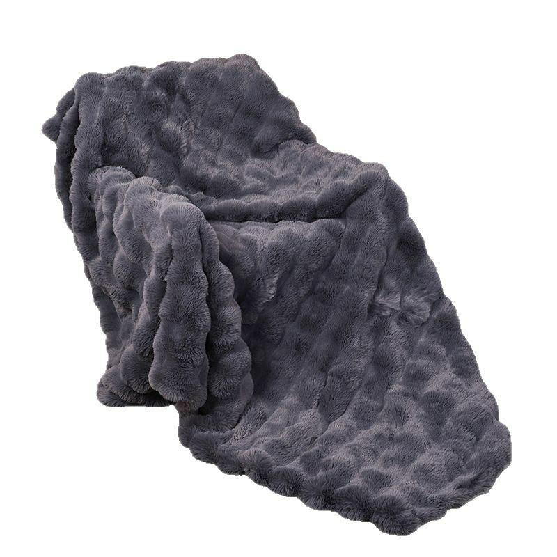 Tuscany Faux Rabbit Fur Bubble Fleece Blanket - Cozy Winter & Summer Sofa Throw