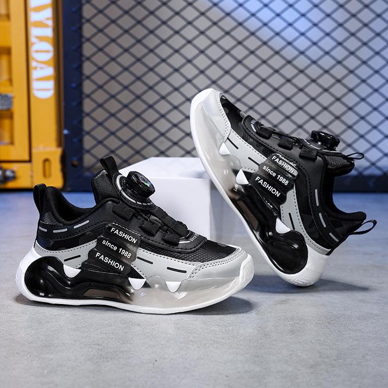 Boys Sneakers Breathable Mesh Boys Running Spring and Autumn Middle School Older Children Rotary Buckle Children ABC Campus Versatile Shoes