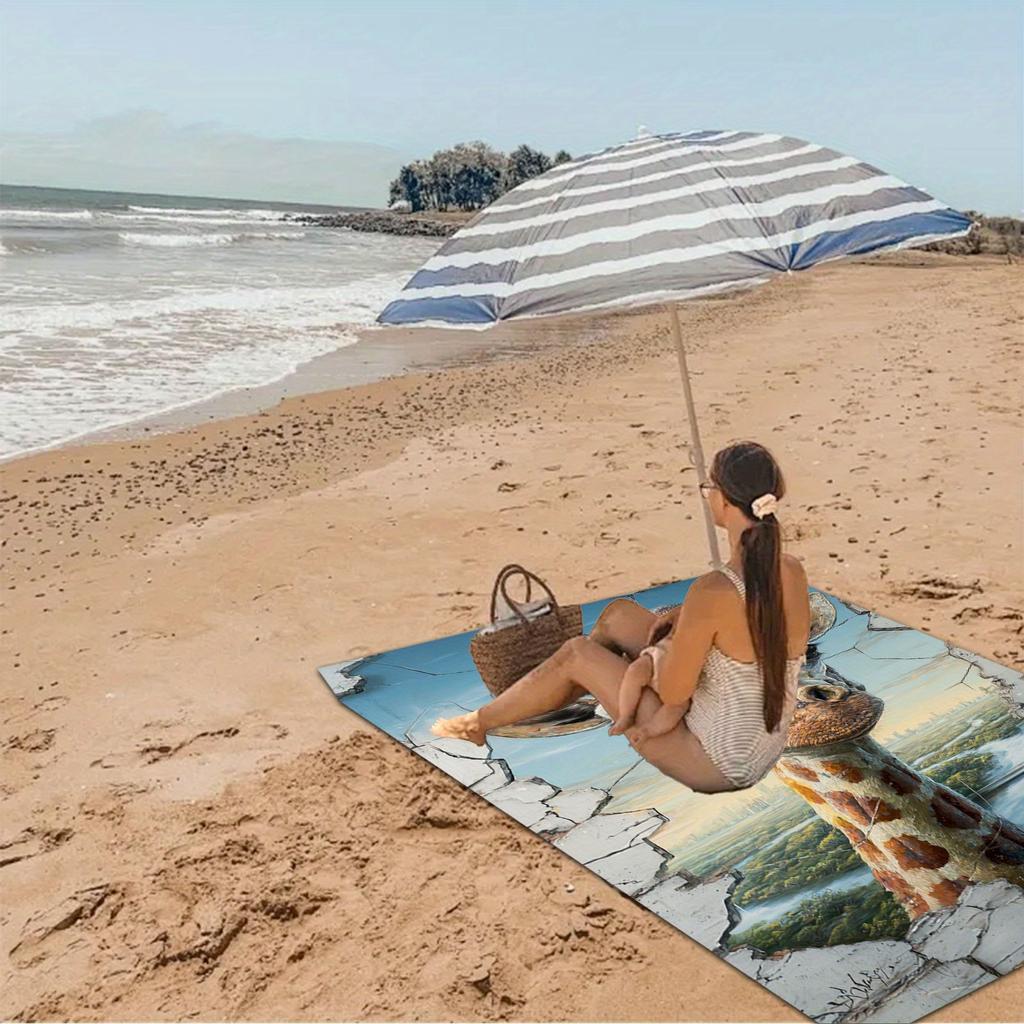 1pc 3D Cracked Effect Giraffe Print Beach Towel - Ultra-Soft Microfiber Quick-Dry Large Rectangular Pool Towel with Realistic