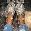 Women's Summer Beach Sandals With Rhinestone Sparkly Comfort Walking Shoes for Dressy Ankle Strap Open Toe Slip-On Casual Flats Sandals for Women