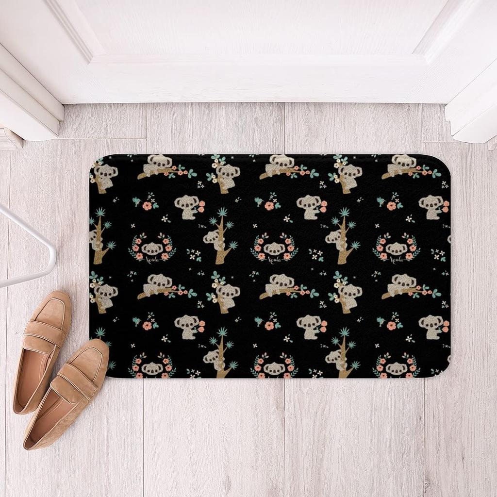 Cartoon Koala Area Rug Kawaii Wild Animal Carpet Flower Floor Mat for Bathroom Living Room Backyard Non Slip Entrance Doormat