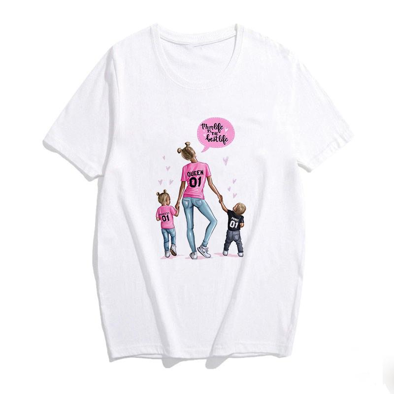 Super Mama Print Female T Shirt Son And Mom Summer Harajuku Women Clothes White Tshirt