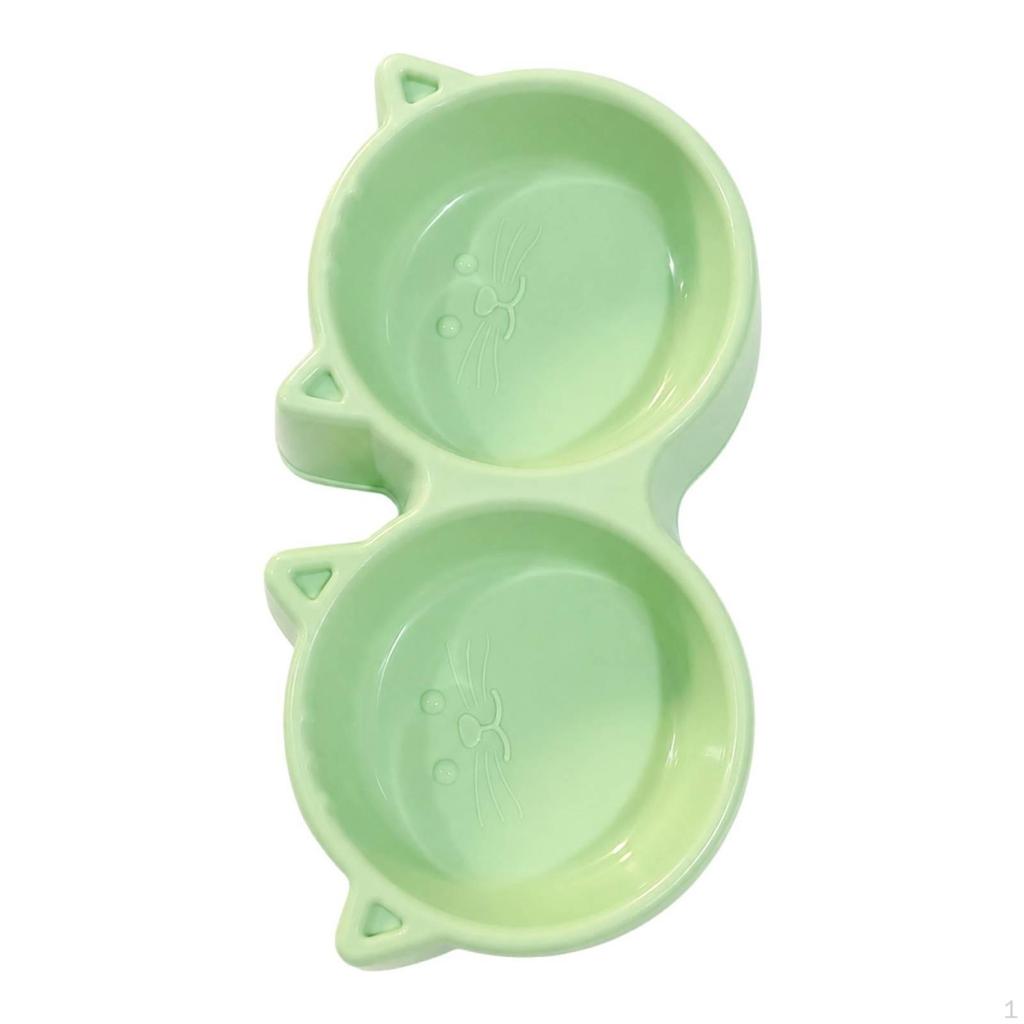Double Pet Bowl Glossy Cat Unified Unit for Feeding, Watering Blue Face