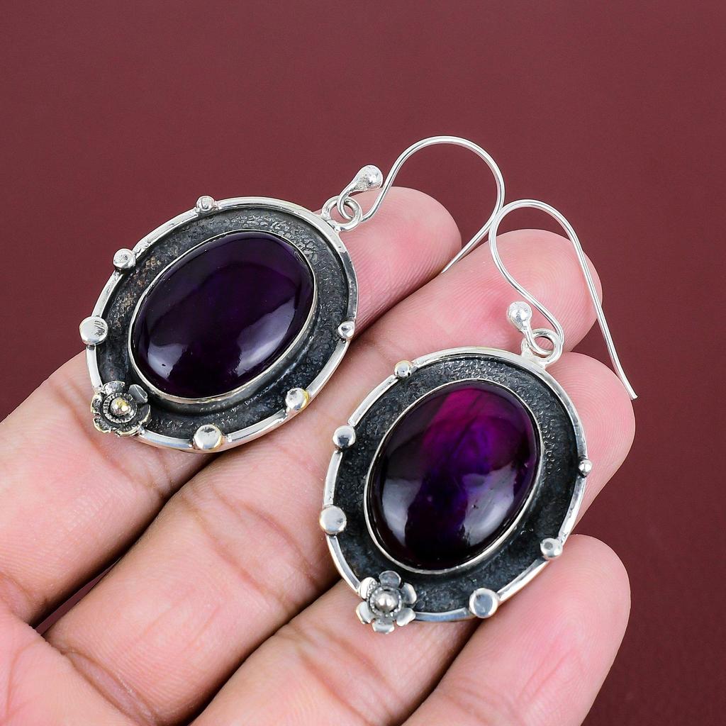 Purple Fire Labradorite Earring Gemstone Earrings 925 Sterling Silver Earrings Handmade Jewelry Unique Earring Gift For Her Oxidized Jewelry