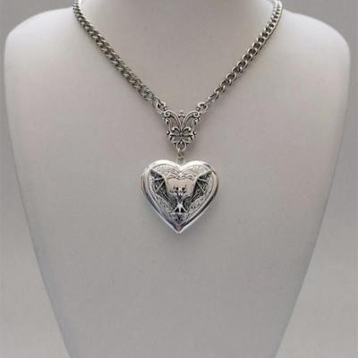 Zilveren Victoriaans Hart Foto Medaillon Ketting