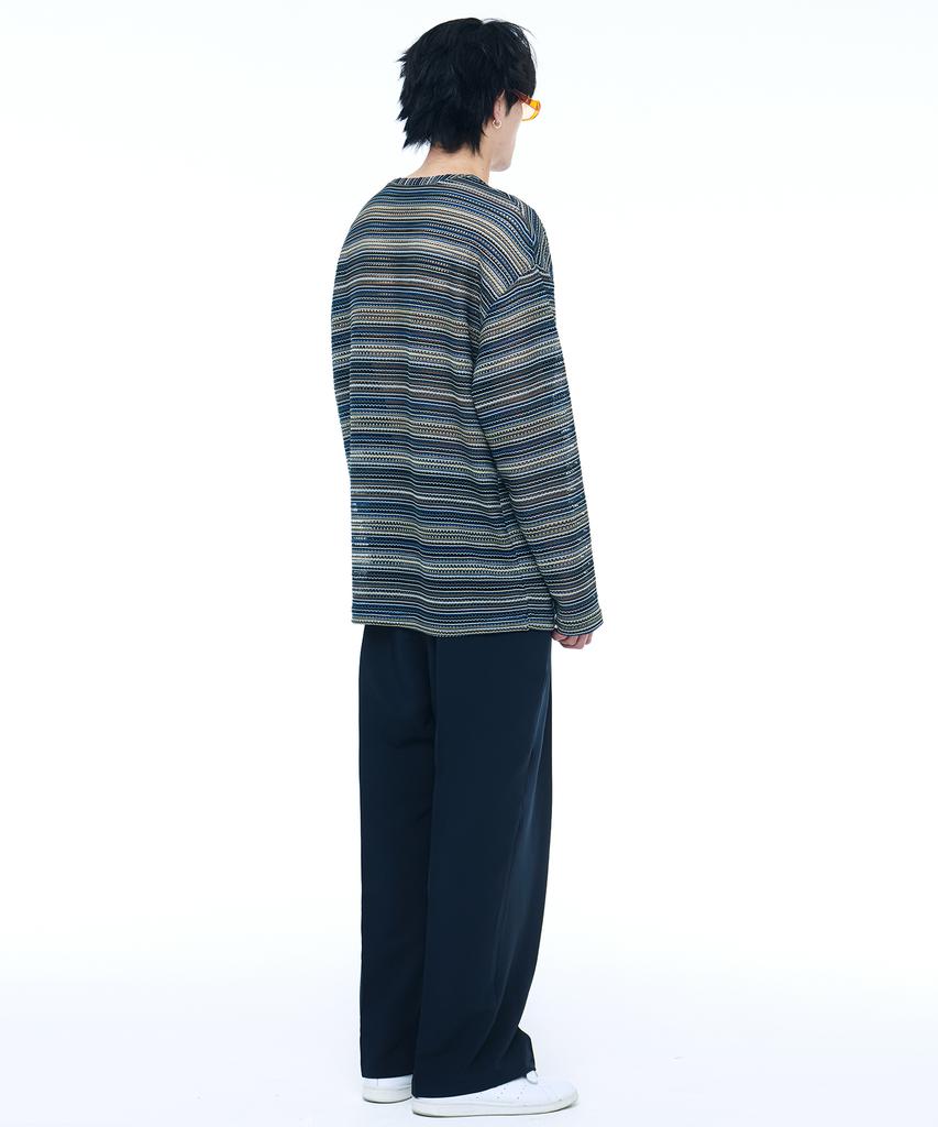 C WEAR BY THE GENIUS See-Through Craft Knit Pullover Blue