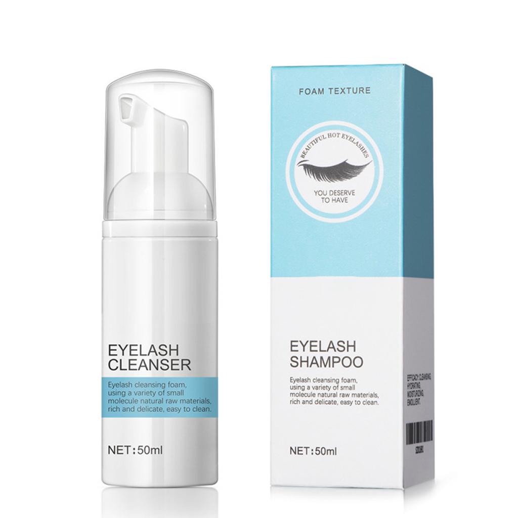 Eyelash Wash Cleanser Shampoo 50ml Eyelashes Eyebrow Foaming Cleanser for Extensions & Natural Lashes Safe Makeup & Mascara Remover