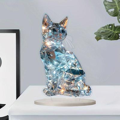 Segno Decorativo Acrilico Gatto Colorato Stampa Piatta 2D Carino Elefante Ornamento Arte Cristallo Decorazione Casa Statuetta Ornamento da Tavolo Regali