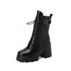 College style fashionable simple side zipper Martin boots 2025 autumn and winter new round head thick sole thick heel lace-up small short boots