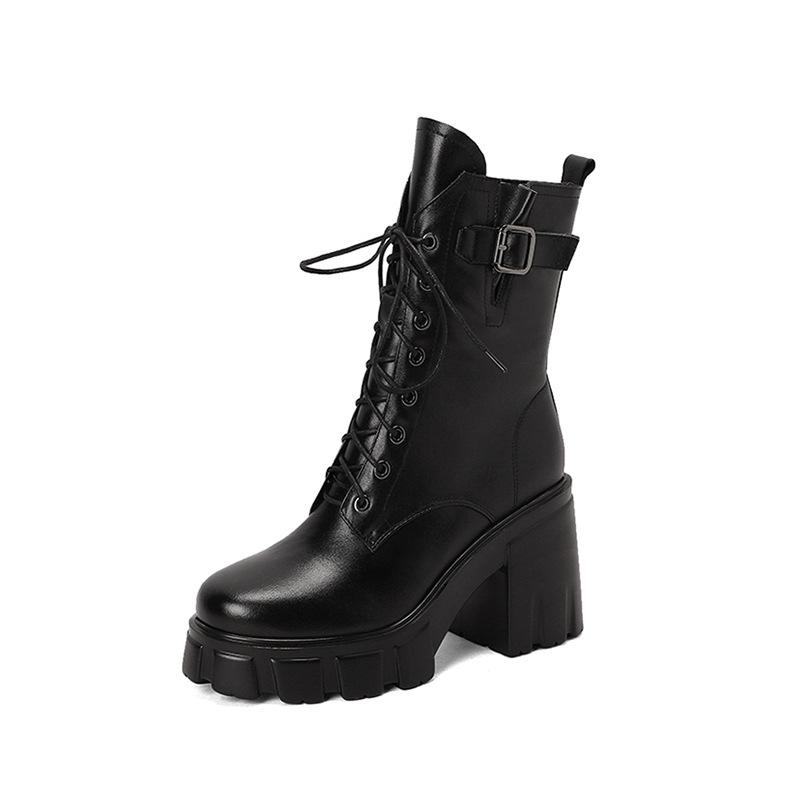 College style fashionable simple side zipper Martin boots 2025 autumn and winter new round head thick sole thick heel lace-up small short boots
