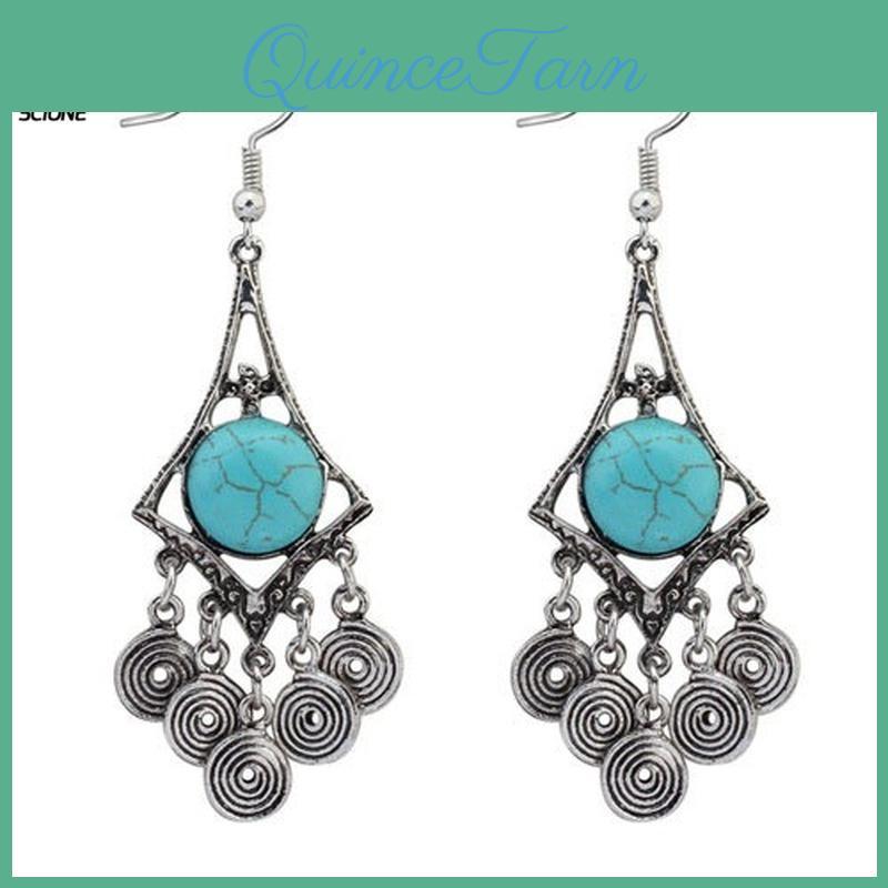 Hollow Luxy Water Moon Women Drop Large Earrings Faux Turquoise Temperament Jewelry