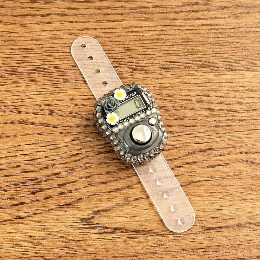 Reset Button Digital Finger Counter Rhinestone Decor Ring Tally Counter for Knitting