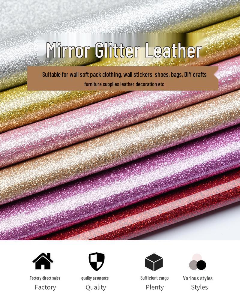 Non-Shedding Soft Glitter PU Leather Fabric Mirror Finish