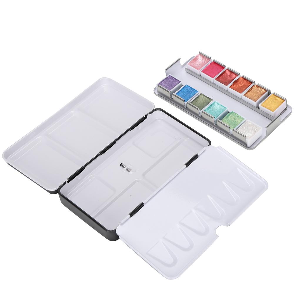 Pearly Lustre Watercolor Paint Portable Bright Color Watercolor Pigment Set with Box