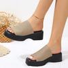 Plus Size European & American One-Word Thick Sole Slope Heel Slippers