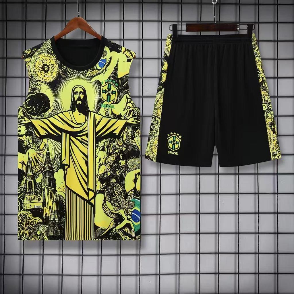 Brazil Training Jersey: 2526 Pre-Match Short Sleeve Football Uniform Set for Adults.