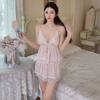 Sexy Pajamas Women's Summer French Girl Lace-up Shorts Two-piece Set Ice Silk Pure Desire Temptation Suspender Thin Set