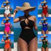 European & American Women's High-Waist Solid Color Backless One-Piece Swimsuit