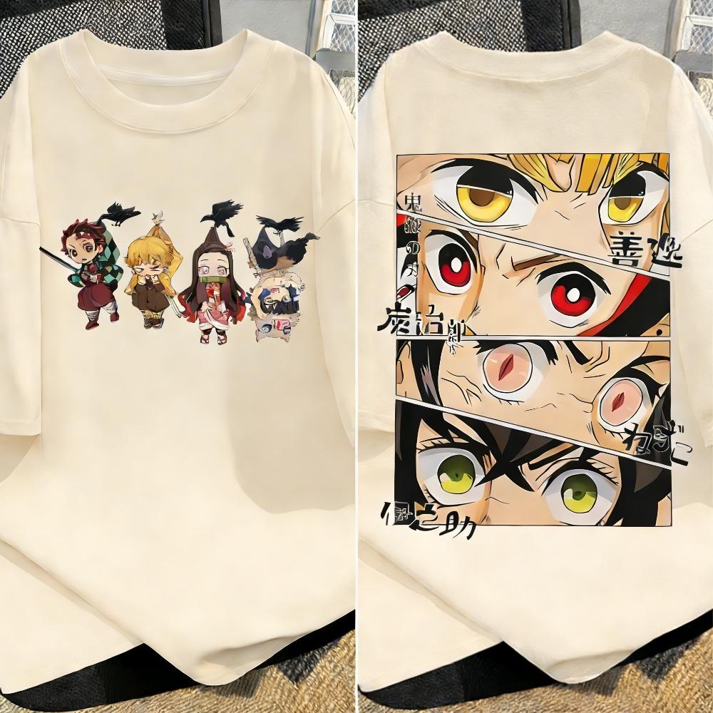 

Plus Size Demon Slayer Anime Printed Unisex WomenTshirt Casual Parent Child Tops Fashion Harajuku Style Street Wear Summer Y2K S
