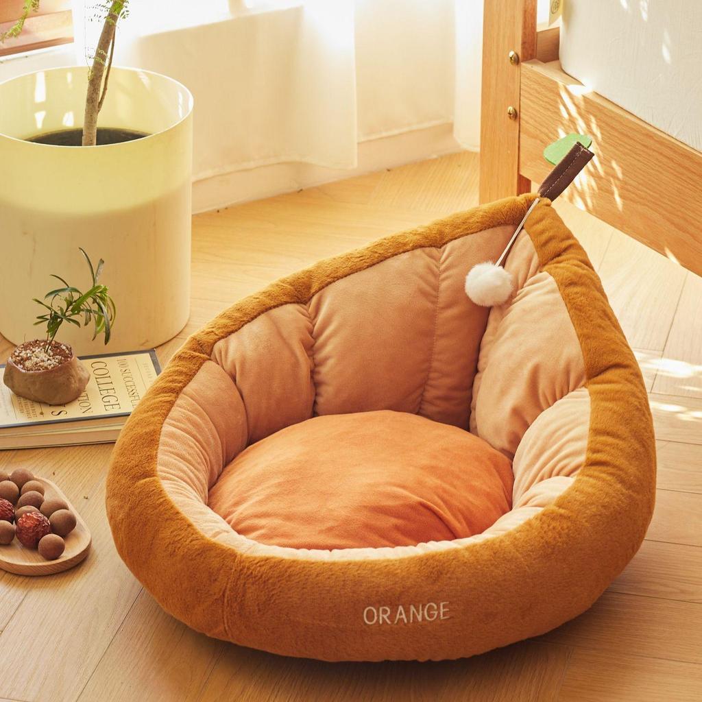 Avocado Cat Nest: Semi-Closed, Warm Orange Sleeping Bag & Litter Pad