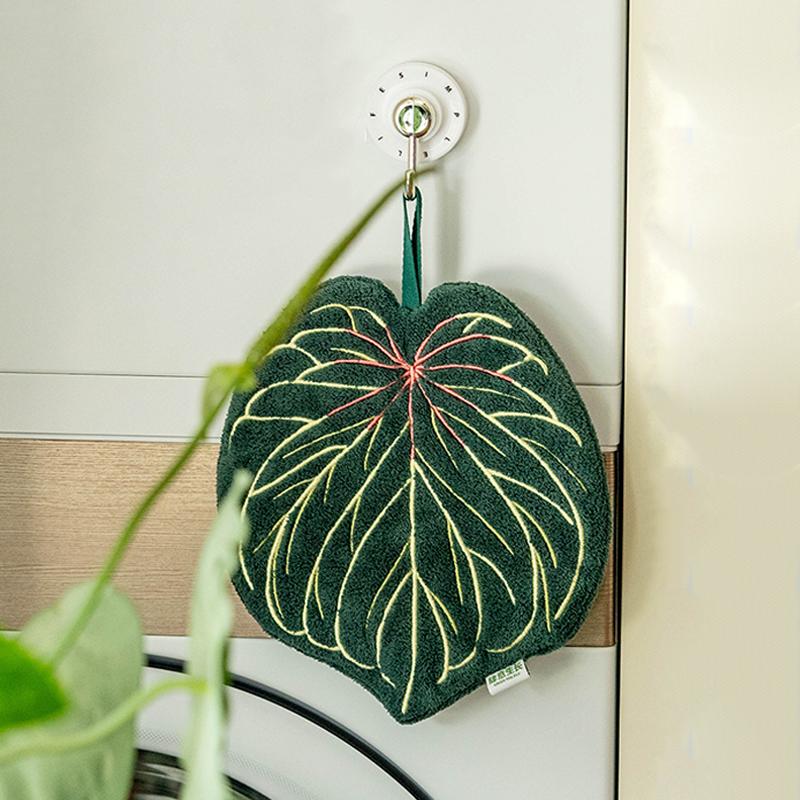 Thickened Plush Kitchen Towel Infusion Shaped Washable Clear Plant Print Hanging Absorbent Towel Household Decorative Towel
