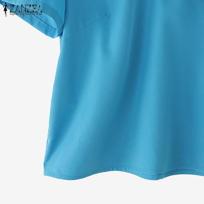 ZANZEA Women Casual Round Neck Summer Short Sleeve Print Blouse