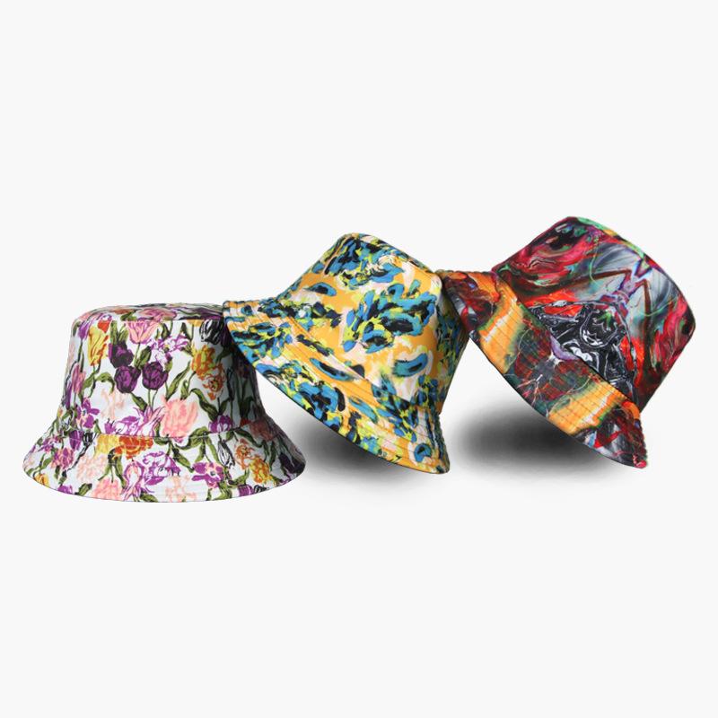 New Summer Women's Sunscreen Breathable Sun Hat Tie-dye Floral Print Bucket Hat Outdoor Sports Casual Fashion Sunshade Basin Cap