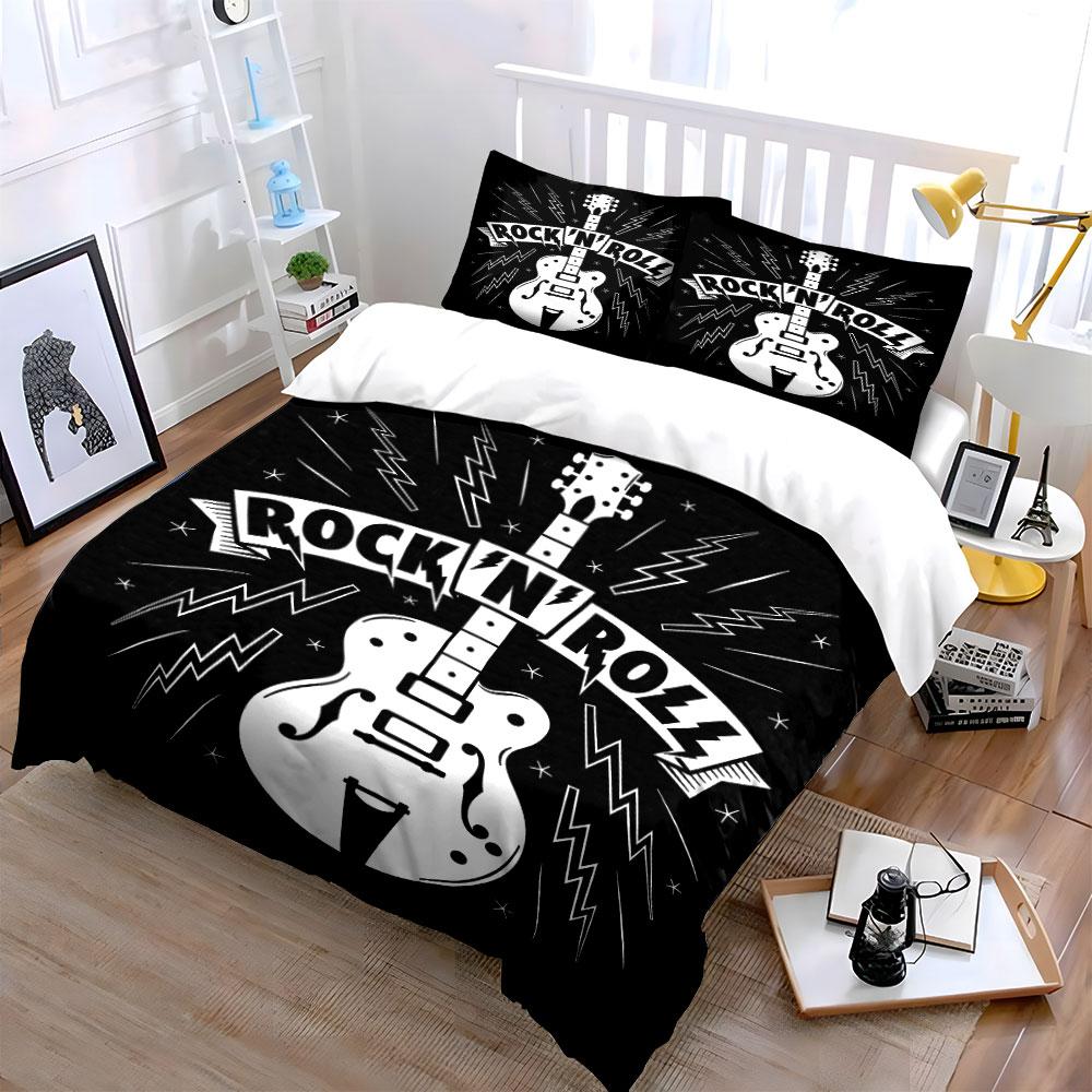 Rock 'N' Roll Guitar Pattern Bedding Duvet Cover Set Duvet Cover Pillowcases (1 * Duvet Cover 2 * Pillowcases, without duvet insert)