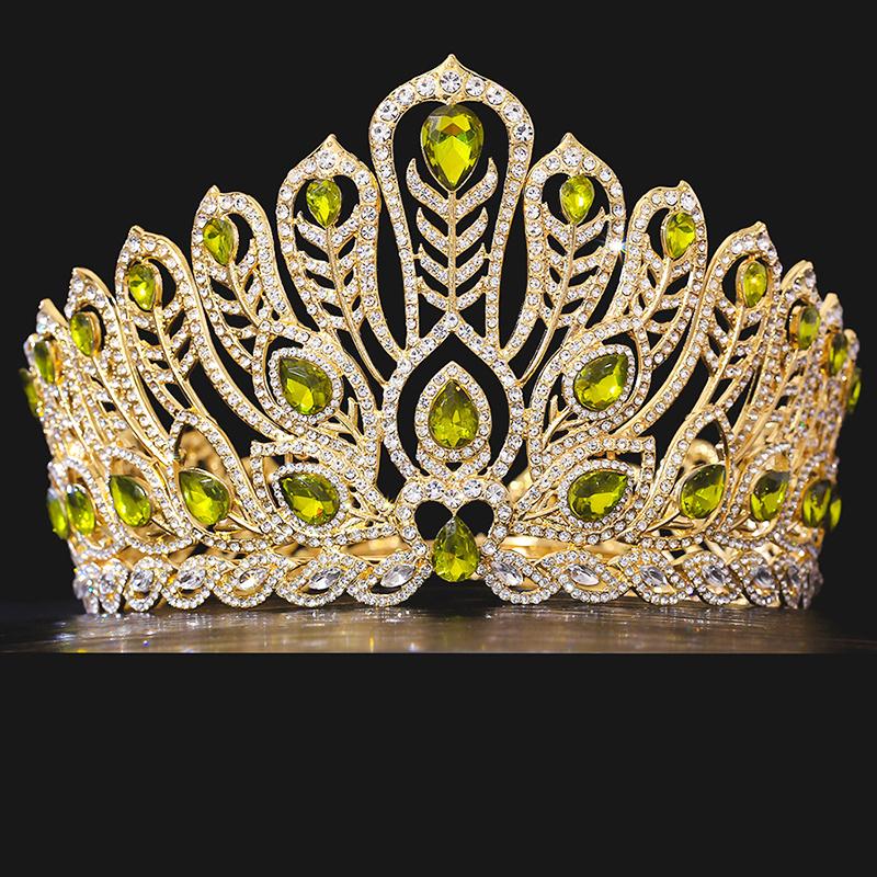 Baroque Royal Queen Large Diadem Bridal Crown Pageant Miss Headdress Bride Wedding Dress Hair Jewelry Accessories