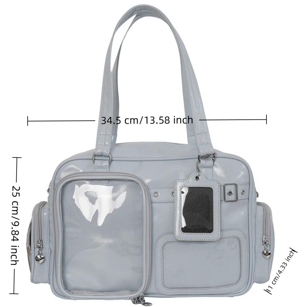 PU Leather Japanese Crossbody Bag Large Capacity Multi-pocket Design Transparent Ita Bag Zipper Storage Simple