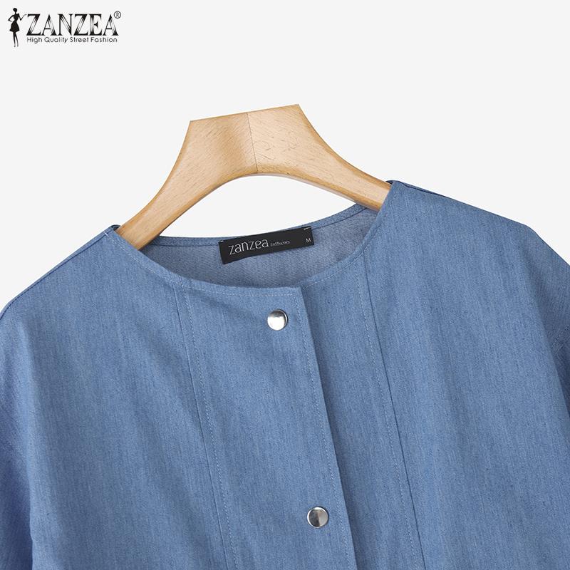 ZANZEA Bluză de damă casual cu gât rotund, mâneci 3/4 largi, uni