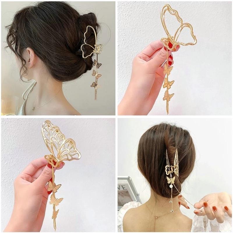 New Hollow Butterfly Hairpin Pearl Tassel Hairpin Women's Girls Retro Metal Gold Hairpin Jewelry Accessories