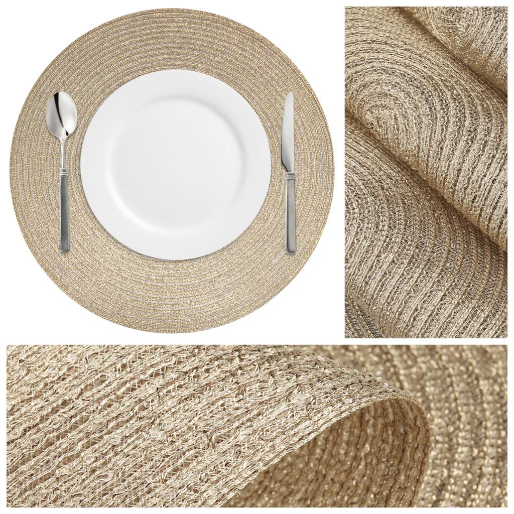 4/6/8 st Pärlförsedda PET 34cm Bordstabletter Set Runda Underlägg med Glasunderlägg för Halloween Jul Juldekoration Bordstablett